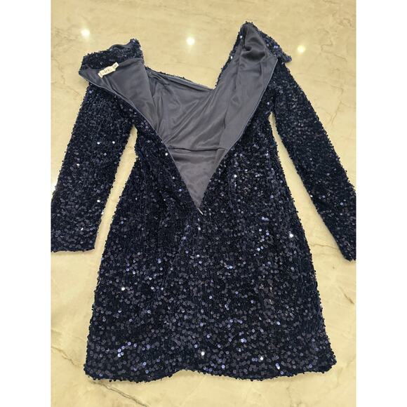 LUSH Blue Sequin One-Shoulder Bodycon Cocktail Dress Sparkly Party Mini Sz S - Picture 10 of 14